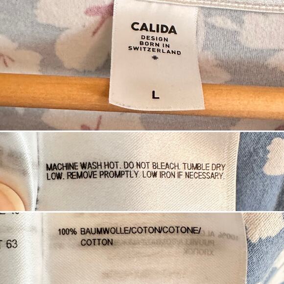 Calida Soft Cotton Nightgown Size Large Long Sleeve Blue Floral - Picture 5 of 6